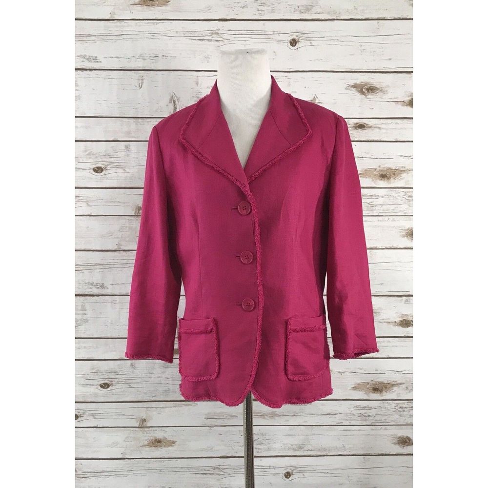 LAFAYETTE 148 NEW YORK Blazer 8 Linen Career‎ Hot Pink Fringe Trim preppy